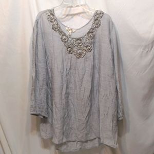 light gray boho blouse  Krazy Kat size XL